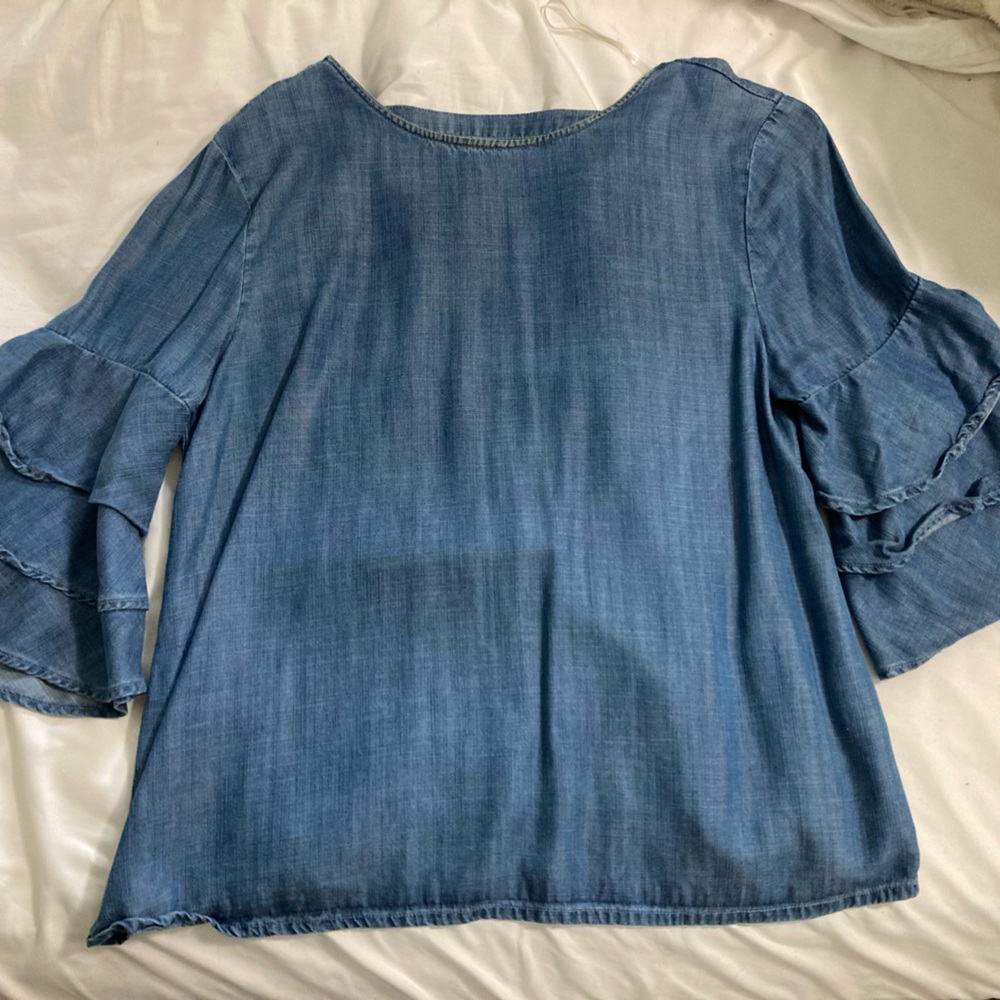 Denim Top with Ruffle Sleeves